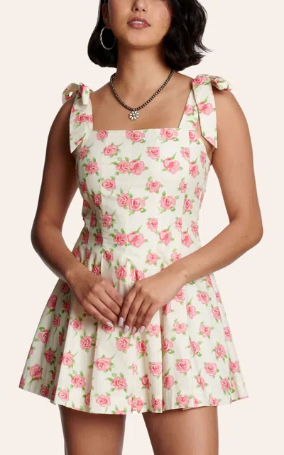 Hyfve Women's Cream & Pink Floral Print Tie Shoulder Dress In White