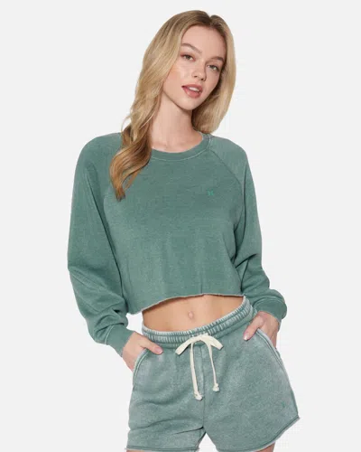 Hyfve Women's Essential Burnout Fleece Crop Crewneck T-shirt In Gray Green