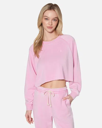 Hyfve Women's Essential Burnout Fleece Crop Crewneck T-shirt In Pink
