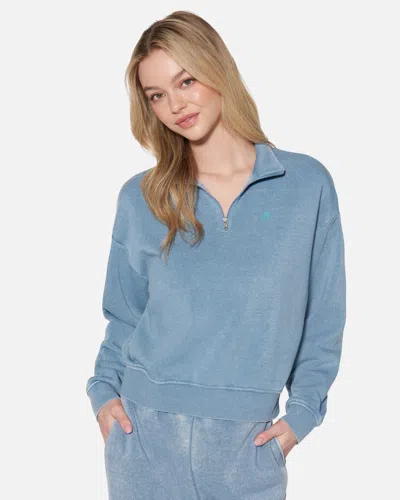 Hyfve Women's Essential Burnout Fleece Half Zip Sweatshirt T-shirt In Gray Blue