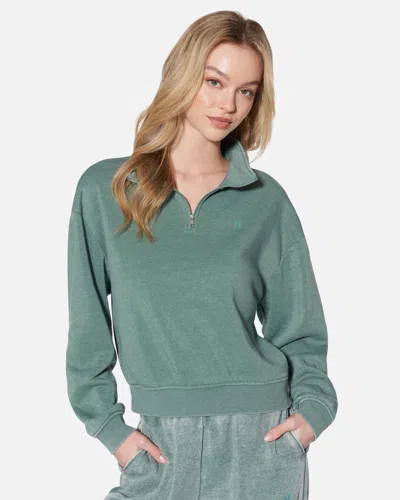 Hyfve Women's Essential Burnout Fleece Half Zip Sweatshirt T-shirt In Gray Green