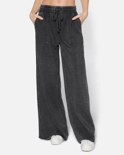 Hyfve Women's Essential Burnout Fleece Wide Leg Pants With Pockets In Black