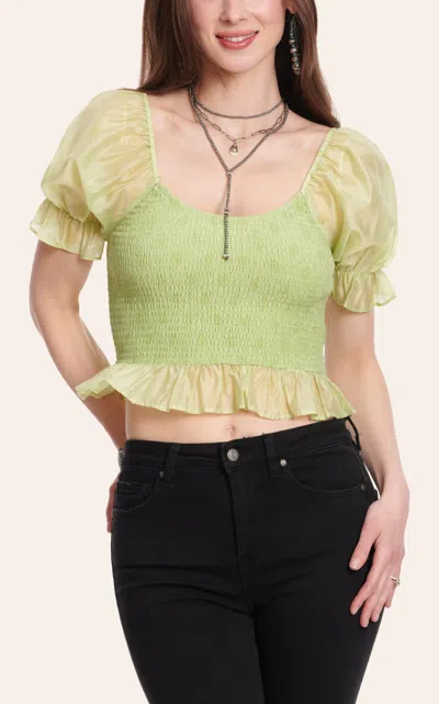 Hyfve Women's Green Apple Short Shimmering Sheer Puff Sleeve Smock Top