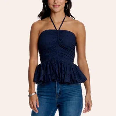 Hyfve Women's Navy Eyelet Halter Peplum Top In Blue