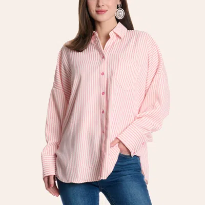 Hyfve Women's Pink Stripe Print Oversized Long Sleeve Shirt