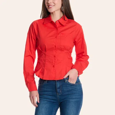 Hyfve Women's Red Pleated Long Sleeve Shirt