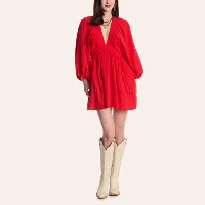 Hyfve Women's Red V-neck Long Sleeve Babydoll Dress