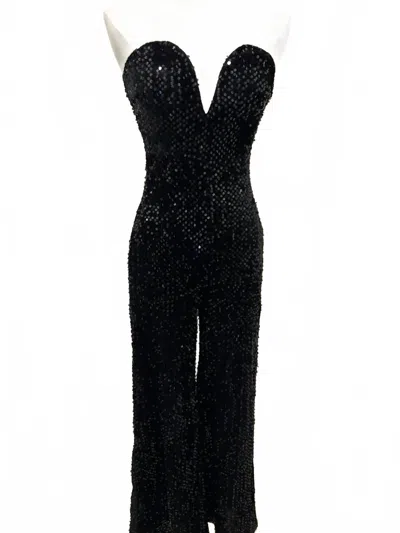 Hyfve Women's Sequined Velvet Strapless Jumpsuit In Black