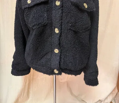 Hyfve Women's Sherpa Button Front Jacket In Black In Blue