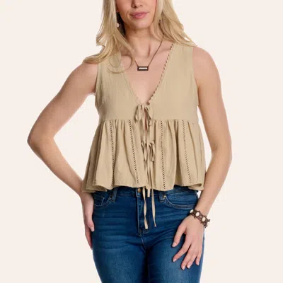 Hyfve Women's Taupe Tie Front Babydoll Top In Neutral