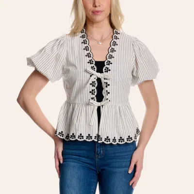 Hyfve Women's White & Black Stripe Print Tie Front Top