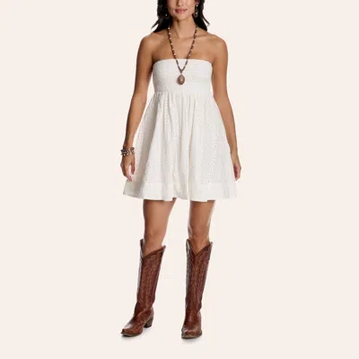 Hyfve Women's White Eyelet Smocked Strapless Mini Dress
