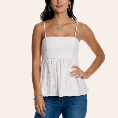 Hyfve Women's White Floral Lace Inset Smocked Top