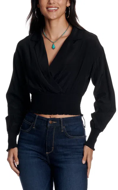 Hyfve Women's Wrap-font Black Long Sleeve Top