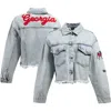 Hype And Vice Denim Georgia Bulldogs Lightwash Full-button Jean Jacket In Blue
