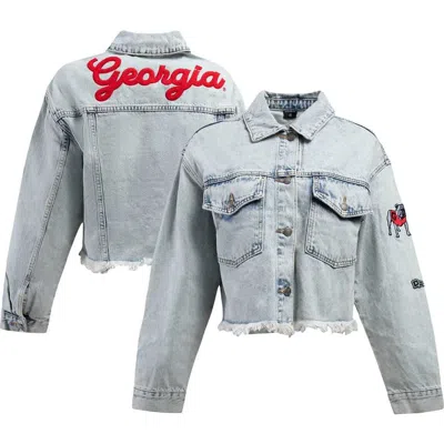 Hype And Vice Denim Georgia Bulldogs Lightwash Full-button Jean Jacket In Blue