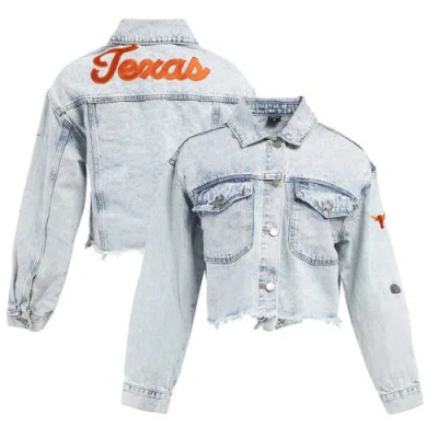Hype And Vice Denim Texas Longhorns Lightwash Full-button Jean Jacket In Blue