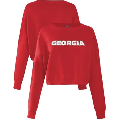 Hype And Vice Red Georgia Bulldogs Oversized Cropped Ivy Knit Pullover Sweater