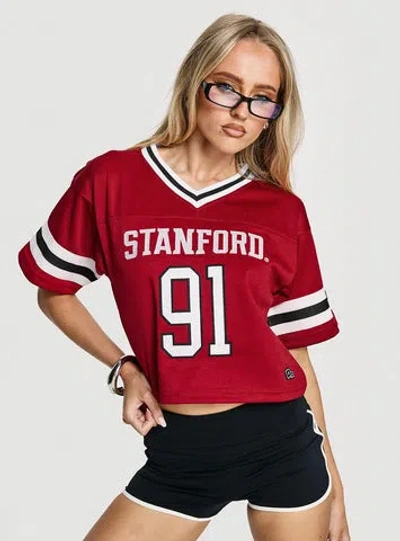 Hype And Vice Stanford Cropped Football Jersey Tee In Burgundy