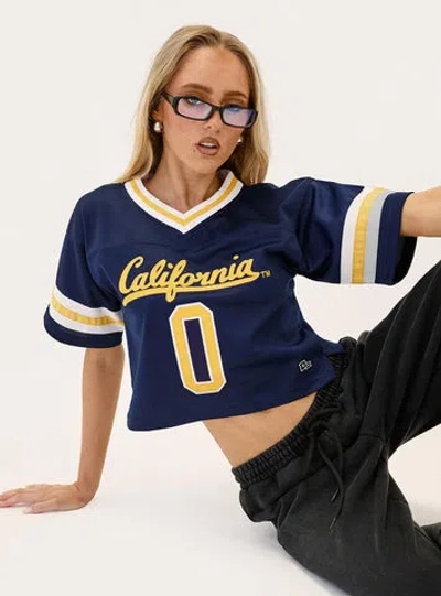 Hype And Vice Uc Berkeley Cropped Football Jersey Tee In Blue