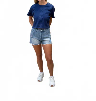 Hype And Vice University Of North Carolina Denim Patch Shorts In Blue