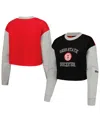 Hype And Vice Women's Black Ohio State Buckeyes Color Block Rookie Crew Pullover Sweatshirt In Black