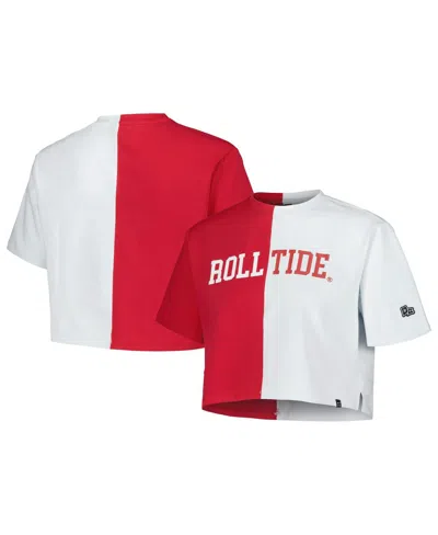Hype And Vice Women's Crimson/white Alabama Crimson Tide Color Block Brandy Cropped T-shirt In Crimson,white