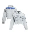 Hype And Vice Women's Denim Florida Gators Light Wash Cropped Button-up Jean Jacket In Blue