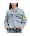 Hype And Vice Women's Denim Michigan Wolverines Lightwash Full-button Jean Jacket In Blue