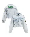 Hype And Vice Women's Denim Oregon Ducks Lightwash Cropped Button-up Jean Jacket In Blue