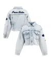 Hype And Vice Women's Denim Penn State Nittany Lions Lightwash Cropped Button-up Jean Jacket In Blue