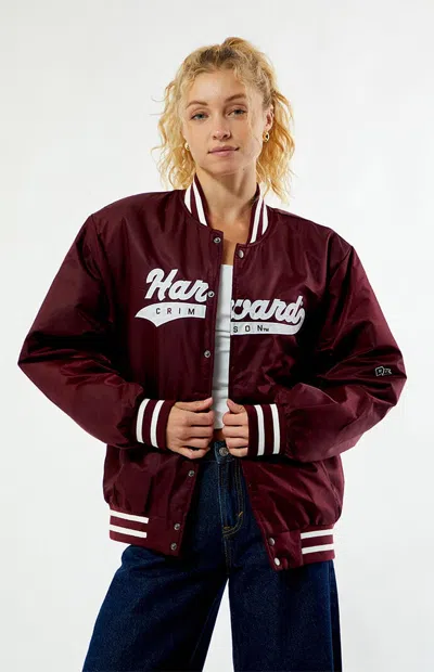 Hype And Vice Women's Harvard Crimson A-game Varsity Bomber Jacket In Burgundy