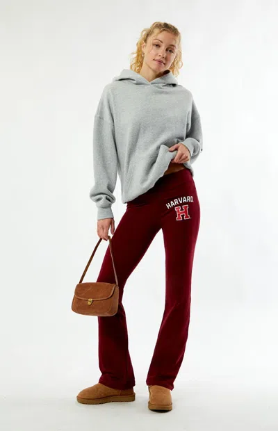Hype And Vice Women's Harvard Crimson Fold-over Yoga Pants In Burgundy