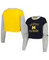 Hype And Vice Navy Michigan Wolverines Colorblock Rookie Crew Pullover Sweatshirt In Navy