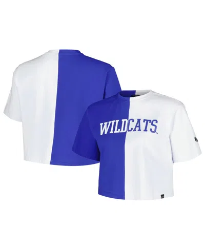 HYPE AND VICE WOMEN'S HYPE AND VICE ROYAL, WHITE KENTUCKY WILDCATS COLOR BLOCK BRANDY CROPPED T-SHIRT