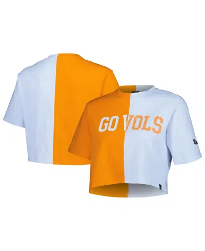 Hype And Vice Women's  Tennessee Orange, White Tennessee Volunteers Color Block Brandy Cropped T-shir In Tennessee Orange,white