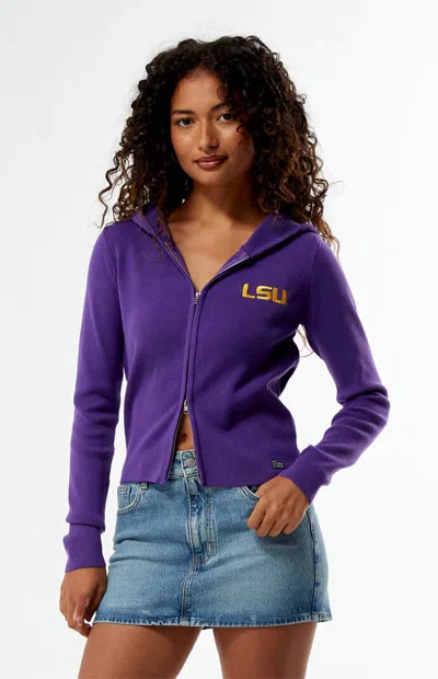 Hype And Vice Women's Lsu Tigers Ribbed Zip Up Hoodie In Purple In Blue