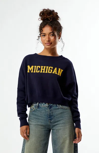 Hype And Vice Women's Michigan Wolverines Ivy Knit Cropped Sweater In Navy In Blue