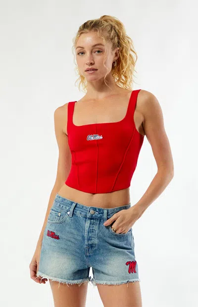 Hype And Vice Women's Mississippi Ole Miss Knit Corset Top In Red/blue