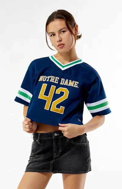 Hype And Vice Women's Notre Dame Cropped Football Jersey In Navy/gold In Multi