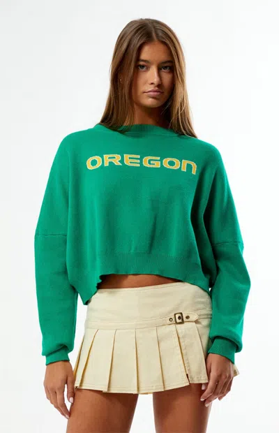 Hype And Vice Women's Oregon Ducks Ivy Knit Cropped Sweater In Green