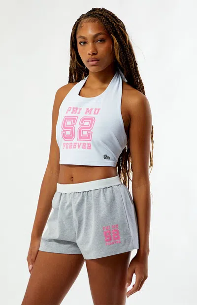 Hype And Vice Women's Phi Mu P.e. Shorts In Heather Grey In White