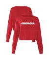 Hype And Vice Women's Red Georgia Bulldogs Oversized Cropped Ivy Knit Pullover Sweater In Red