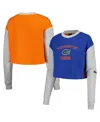 Hype And Vice Women's Royal Florida Gators Color Block Rookie Crew Pullover Sweatshirt In Multi