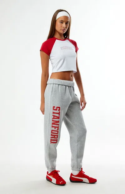 Hype And Vice Women's Stanford Cardinal Basic Sweatpants In Heather Grey/red In Multi