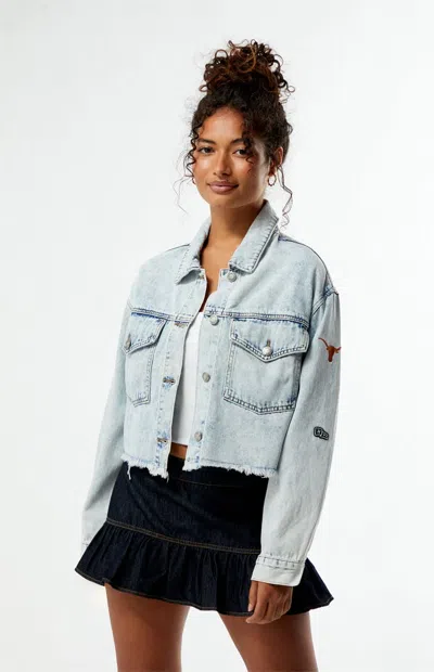 Hype And Vice Women's Texas Longhorns Frayed Cropped Denim Jacket In Black