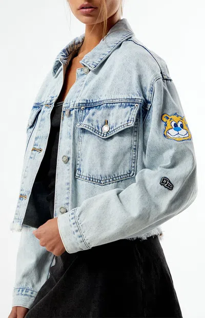 Hype And Vice Women's Ucla Bruins Frayed Cropped Denim Jacket In Blue
