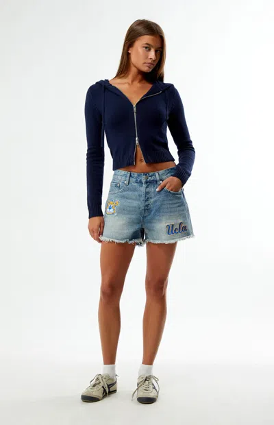 Hype And Vice Women's Ucla Bruins High Waisted Relaxed Patched Denim Shorts In Blue