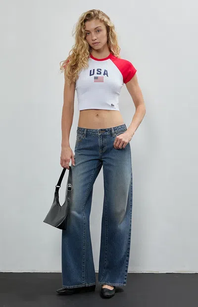 Hype And Vice Women's Usa Homerun Cropped T-shirt In Multi