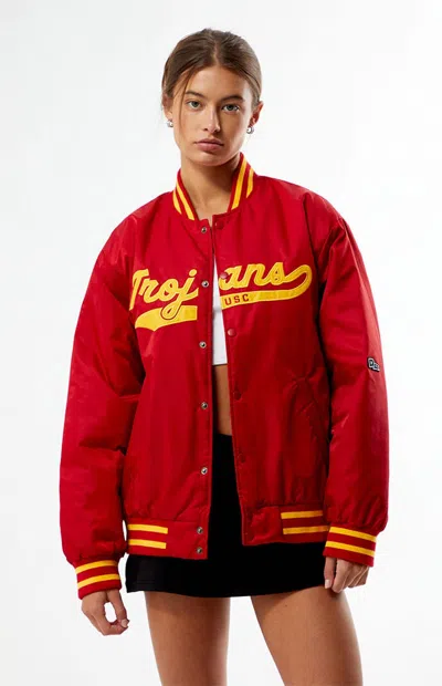 Hype And Vice Women's Usc Trojans A-game Varsity Bomber Jacket In Red/yellow